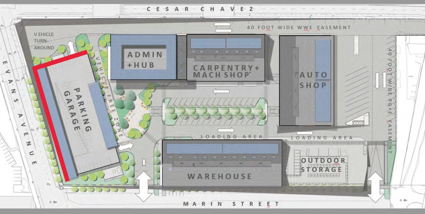 Aerial map of the SFPUC's CDD at 2000 Marin St. 