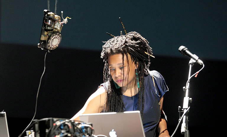 Pamela Z performing at Ars Electronica in Linz, Austria