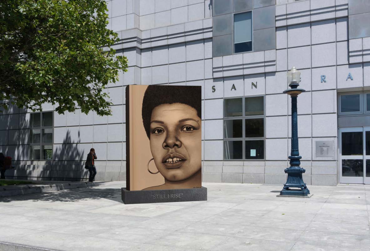 Digital rendering of Dr. Maya Angelou monument Portrait of a Phenomenal Woman by Lava Thomas, SFPL Main Branch Larkin Street Entrance. Courtesy of the Artist.
