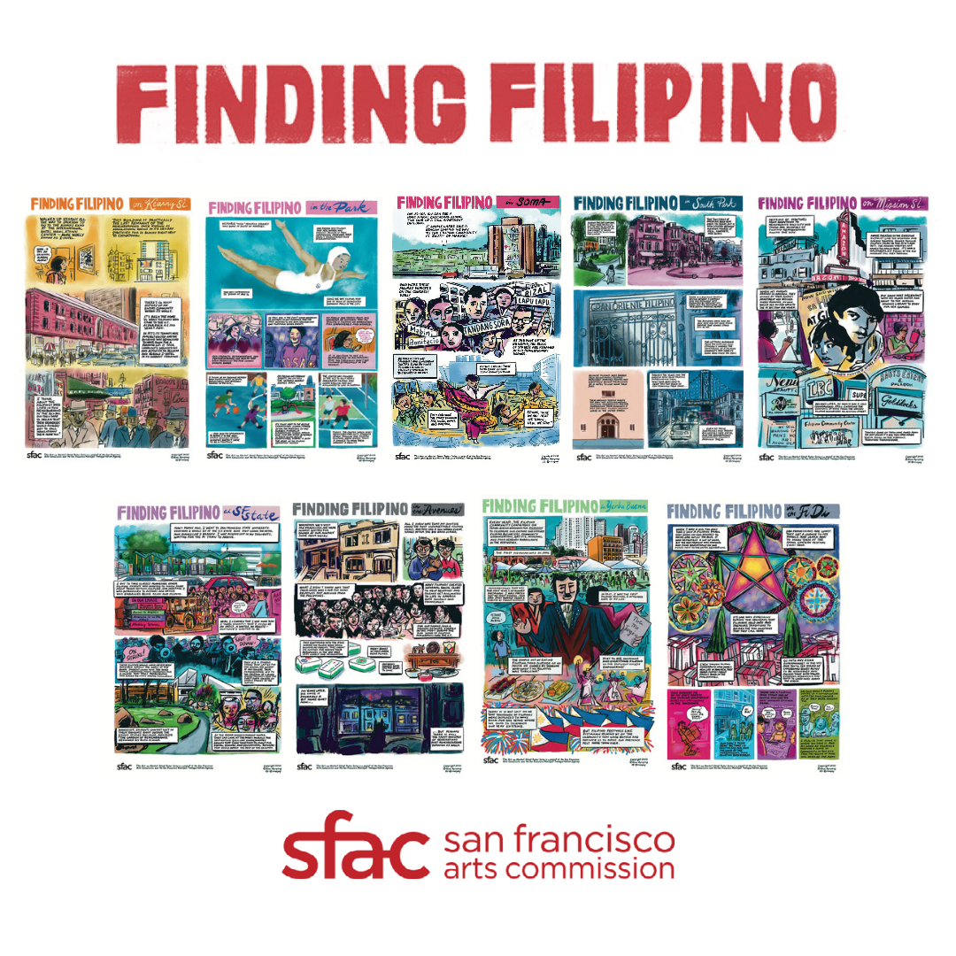Vibrant illustrations of San Francisco’s Filipino community by Oakland-based artist, Rina Ayuyang will be on view along Market Street through June 2023 