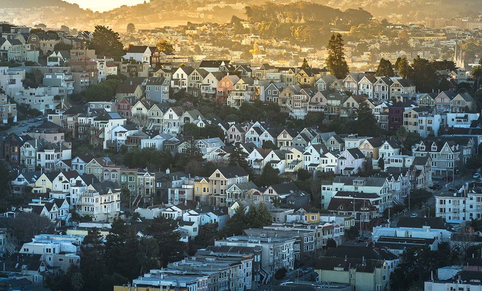 Aerial view of San Francisco houses. 