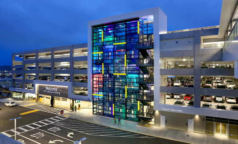 SFO Long-term parking garage with site-specific light installation