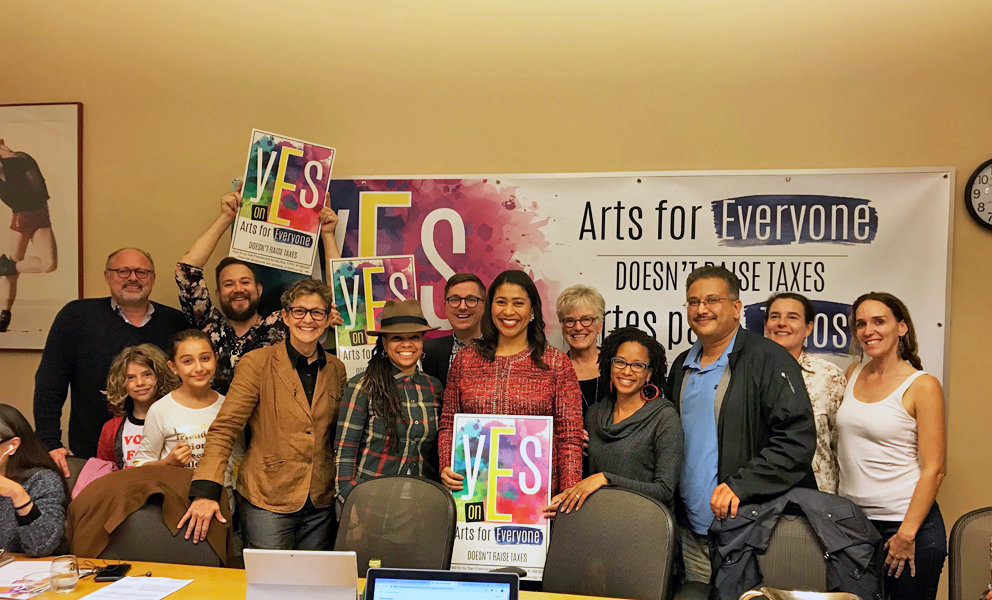 Mayor London Breed with supporters of the Prop E campaign